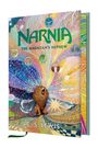 "NARNIA: THE MAGICIAN'S NEPHEW" von C.S. Lewis. Ein Löwe brüllt vor einem wirbelnden, bunten Hintergrund.
