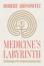 "Robert Aronowitz, Medicine's Labyrinth, The Challenges of Our Treatment-Saturated Lives." Illustriertes Labyrinth, rot auf beige.