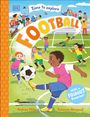 "COVER TO BE REVEALED," "Time to explore FOOTBALL," "Andrea Mills." Links Schwarz-Weiß-Muster, rechts grüner Hintergrund.
