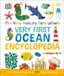 "VERY FIRST OCEAN ENCYCLOPEDIA" mit bunten Meeresillustrationen wie Seepferdchen, Fisch, und Leuchtturm. 