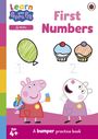 „First Numbers“ steht oben. Zwei Tiere halten einen Würfel und einen Ballon. Bunte Cupcakes und ein Ballon sind abgebildet.