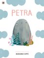 „PETRA“ steht oben, darunter eine Illustration: ein grauer Stein mit minimalem Gesicht, umgeben von bunten Pflanzen.