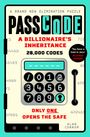 "PASSCODE: A BILLIONAIRE'S INHERITANCE. 28,000 CODES. ONLY ONE OPENS THE SAFE." Illustration eines Tresors mit Tastenfeld.