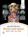 Text: "Second Edition Imaging Anatomy Brain and Spine Salzman Jhaveri Ross Osborn." Dreidimensionale Anatomie-Illustration.