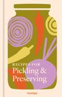 „Recipes for Pickling & Preserving“ steht auf einer Illustration mit Gemüseformen in kräftigen Farben auf einem Einmachglas.
