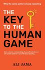 "THE KEY TO THE HUMAN GAME" in schwarzem Text auf orangefarbenem Hintergrund, mit einem gelben Schlüssel daneben.
