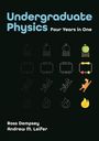 Text: "Undergraduate Physics Four Years in One" von Ross Dempsey, Andrew M. Leifer. Illustrationen von Objekten und Figuren.