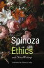„Spinoza Ethics and Other Writings“. Übersetzt von Edwin Curley. Ein Gemälde mit Blumen in lebhaften Farben.