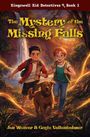 „Kingswell Kid Detectives 🔍 Book 1“, „The Mystery of the Missing Falls“. Zwei Kinder mit Hund im Wald.