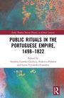 Titel: „Public Rituals in the Portuguese Empire, 1498-1822“. Aquarell mit roten, blauen und grünen Flecken im Hintergrund.