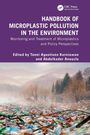 Titel: "HANDBOOK OF MICROPLASTIC POLLUTION IN THE ENVIRONMENT". Plastikmüll in nebliger Landschaft mit Bäumen.