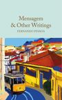 "Mensagem & Other Writings, Fernando Pessoa." Illustration einer gelben Straßenbahn auf blauen Gleisen in einer Stadtumgebung.