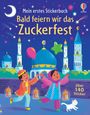 "Mein erstes Stickerbuch. Bald feiern wir das Zuckerfest. Über 140 Sticker." Zwei Kinder laufen vor Moscheen mit Luftballons.