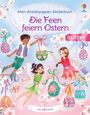 "Die Feen feiern Ostern", "Glitzer", "über 280 Sticker". Illustration: Feen mit Flügeln, bunte Ostereier, blühende Zweige.