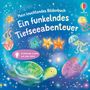 Text: "Mein leuchtendes Bilderbuch. Ein funkelndes Tiefseeabenteuer. Strahlende Lichter auf jeder Seite." Illustration von Meerestieren.