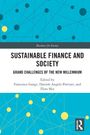 "Sustainable Finance and Society" Buchcover. Blaues Muster, gelbe Punkte, Netzlinien. Routledge-Logo unten rechts.