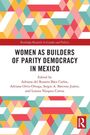 Titel: "Women as Builders of Parity Democracy in Mexico". Buntes geometrisches Muster mit Rauten in Gelb, Rot, und Türkis.