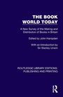 Text: "THE BOOK WORLD TODAY," "A New Survey of the Making and Distribution of Books in Britain," "Edited by John Hampden." Dunkler Hintergrund.