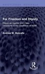 "For Freedom and Dignity" von Andrew W. Metcalfe. Blaues, texturiertes Hintergrundmuster, Logo unten rechts.
