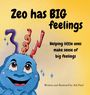 Der Text beschreibt "Zeo Has BIG Feelings" und "Helping little ones make sense of big feelings". Illustration eines blauen Wesens.