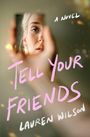 „Tell Your Friends“ und „Lauren Wilson“ steht in rosa und weißer Schrift über einer Reflexion eines Gesichts in einem Spiegel.