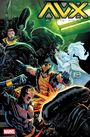 Text: "AVX Alien vs. X-Men". Eine dynamische Kampfszene zwischen X-Men-Charakteren und Aliens.