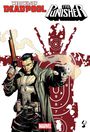 Titel: "Wade Wilson Deadpool". "The Punisher". Comic-Illustration mit bewaffnetem Mann vor Zielscheibe.