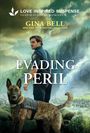 "EVADING PERIL". Polizeihund und Beamter vor einem Wasserfall und bewaldeten Hügeln.