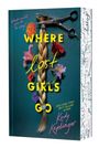 Text: "Where Lost Girls Go" von Kody Keplinger. 
Bild: Zopf mit Schere, Blumen und Notizen an der Seite.
