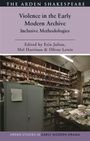 Oben: "Violence in the Early Modern Archive: Inclusive Methodologies". Darunter ein Archivraum voller Aktenstapel.