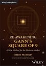 „Wiley Trading Series“, „Re-Awakening Gann’s Square of 9“. Dreiecksmuster mit leuchtendem Zentrum auf braunem Hintergrund.