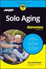 "Solo Aging for Dummies" mit Tipps zur Gemeinschaft, finanzieller Sicherheit und bedeutungsvollem Leben. Personen lächeln zusammen.