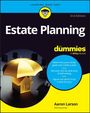 „Estate Planning for dummies“. Gelbes Haus mit Schirm; blauer Kreis mit Text zur Nachlassplanung. Autor: Aaron Larson.