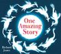 Text: "One Amazing Story" und "Richard Jones". Illustration von weißen, fliegenden Kreaturen im Kreis, umgeben von einem blauen Hintergrund.