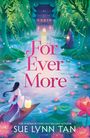 Titel "For Ever More" in großen rosa Buchstaben. Illustration mit Wasser, Blüten und Personen mit Laternen in malerischer Landschaft.
