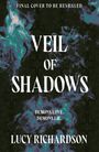 „VEIL OF SHADOWS“ von Lucy Richardson. Text: "Demons love. Demons lie." Hintergrund in dunklem, nebligem Design.