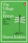 Titel: The Village in Britain. Autor: Simon Jenkins. Illustration: Wegweiser mit Dorfnamen. Grüner Hintergrund.