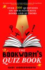 „Over 1000 questions on your favourite books and authors“ auf rotem Hintergrund, Illustrationen von Buch und Stift.