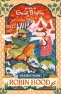 „Retold by Enid Blyton, Classic Tales: Robin Hood.“ Illustration: Robin Hood mit Pfeil und Bogen vor einer Burgkulisse.