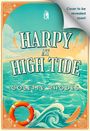 Text: "Harpy at High Tide" von Colette Rhodes. Illustration: Ozean mit Sonnenuntergang und Rettungsring, maritime Ornamente.
