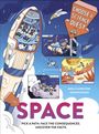 „Choose a Science Quest. In Space.“ Illustrationen von Astronauten im Raumschiff, im All und auf einem Planeten.