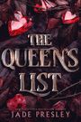 "THE QUEEN'S LIST, Jade Presley." Rote Herzjuwelen und dunkle Blätter unterstreichen eine elegante, dramatische Atmosphäre.