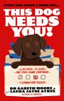 "THIS DOG NEEDS YOU!" in weißen Großbuchstaben auf rotem Hintergrund. Ein niedlicher Welpe lugt über Ordner.