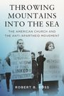 Zwei Demonstranten mit Schildern gegen Apartheid, blauer Hintergrund. "THROWING MOUNTAINS INTO THE SEA" von Robert B. Ross.