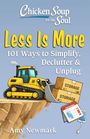 "Less Is More: 101 Ways to Simplify, Declutter & Unplug." Illustration eines Bulldozers mit Kisten und einem Kalender.