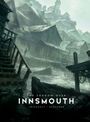 „THE SHADOW OVER INNSMOUTH. LOVECRAFT | BARANGER.“ Alte, verfallene Hafenstadt im Nebel mit schiefergedeckten Holzhäusern.