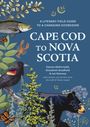 Titel: "Cape Cod to Nova Scotia". Illustration mit Fisch, Blumen, Vogel, Schmetterling, Baum und Bär auf blauem Hintergrund.