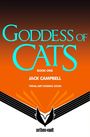 Text: "Goddess of Cats", "Book One", "Jack Campbell", "*Final Art Coming Soon", "aethon: vault".  
Illustration mit orangefarbenem Hintergrund und stilisiertem Logo.