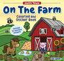 Text: "Happy Town", "On The Farm", "Coloring and Sticker Book", "Includes 53 Adorable Stickers!", "Dani Banani". Illustration: Bauernhof mit Tieren, Scheune, Blumen und Bienen.