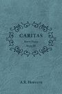 Text: "CARITAS, Birth Pangs, Book III, A.R. Horvath." Blauer Lederhintergrund mit dekorativem Rahmenmuster.